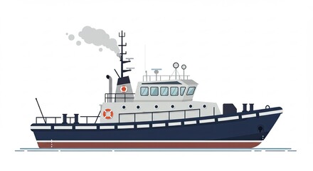 Obraz premium Navy Blue Tugboat Vector Illustration Isolated on White