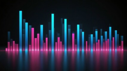 Abstract background with glowing neon bars for data visualization and technology use