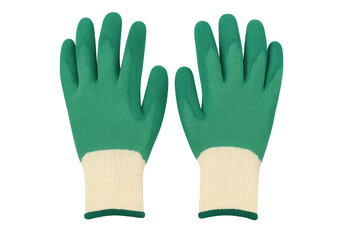 Pair of green work gloves with transparent background