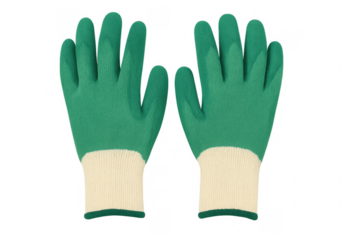 Pair of green work gloves with transparent background
