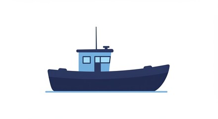 Obraz premium Blue Fishing Boat Illustration on White Background