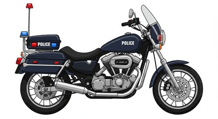 Obraz premium Blue Police Motorcycle Cartoon Isolated on White Background