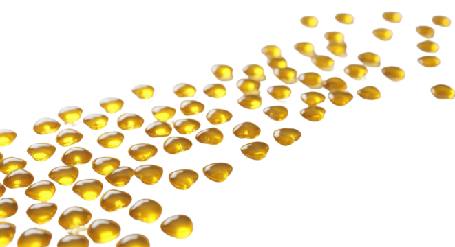 Numerous small, delicate, translucent glowing golden and yellow heart shapes, sharp on a transparent background with creamy bokeh, symbolizing positive sentiment and appreciation
