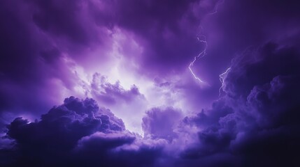 Dramatic purple thunderstorm sky with lightning at night