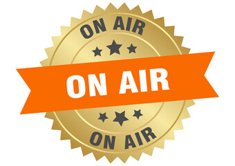 on air. on air round orange and gold label isolated on transparent background
