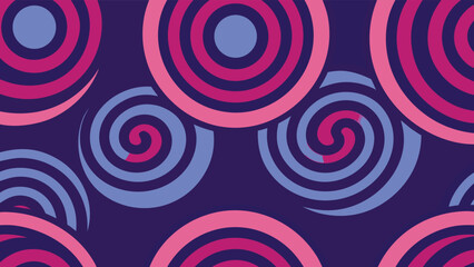 Swirling Circles in Pink and Blue on Dark Purple Background abstract pattern