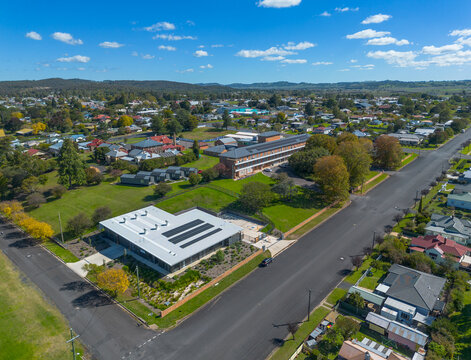 Aerial view of the Ambulance Station and Hospital at Glen Innes, New South Wales, Australia