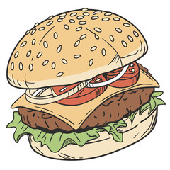 Delicious burger with sesame bun hamburger sesame seeds