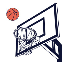 Basketball hoop with ball mid air sport