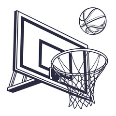 Basketball hoop net and ball mid air sport