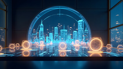 Futuristic Cityscape and Globe Digital Network Concept