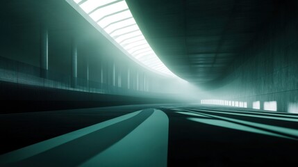 Dramatic turquoise hallway with striking light and shadow effects for ambiance