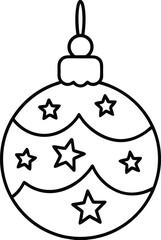 Simple Outline Drawing of a Christmas Bauble with Stars on White Background ornament decoration