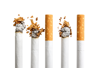 Cigarette burning stages illustrating health, danger, and addiction concepts