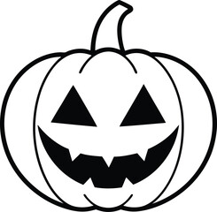 Black and white outline of a grinning jack-o-lantern with triangle eyes and sharp teeth pumpkin halloween