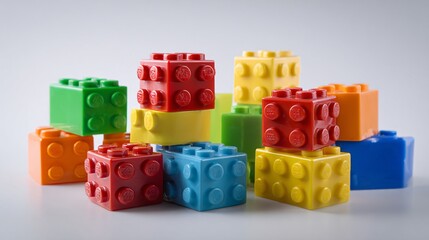 Naklejka premium Colorful Plastic Toy Blocks Isolated on White Background for Creative Play and Education