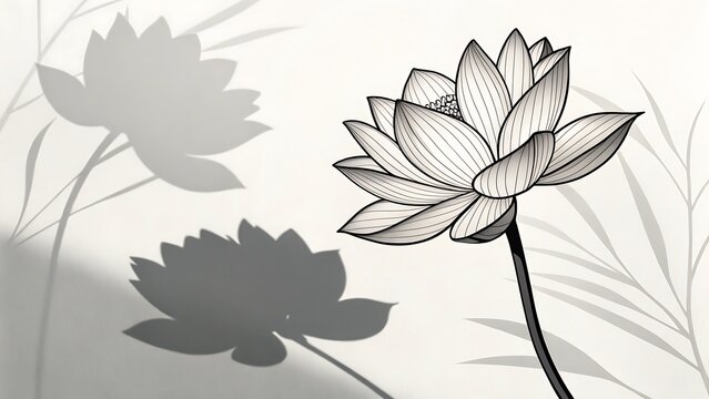 A simple lotus silhouette with soft shadow effect.