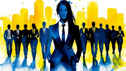 Stylized Watercolor Illustration of Business Success and Teamwork.For design, print, wallpaper, poster, interior, advertising, banner.