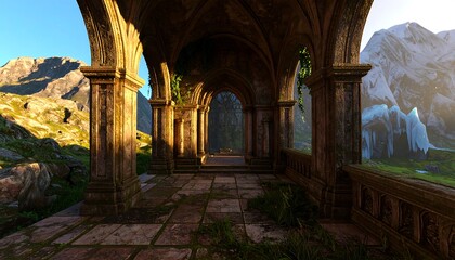 Obraz premium Ancient stone archway overlooking valley