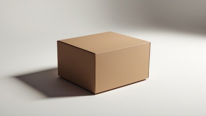 Fototapeta premium Plain cardboard box on a light surface with shadow.