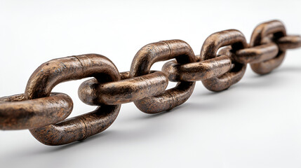 Obraz premium A close up of a bronze chain links interlocked together on a white background