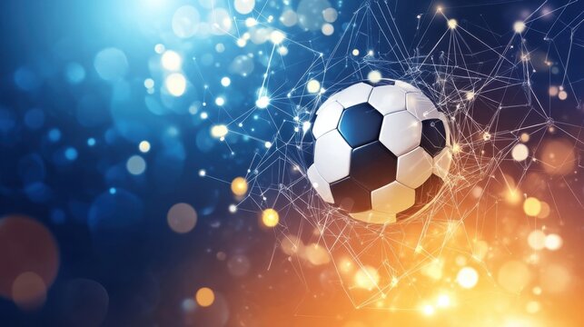 Futuristic soccer ball design illuminated with glowing networked connections - Powered by Adobe