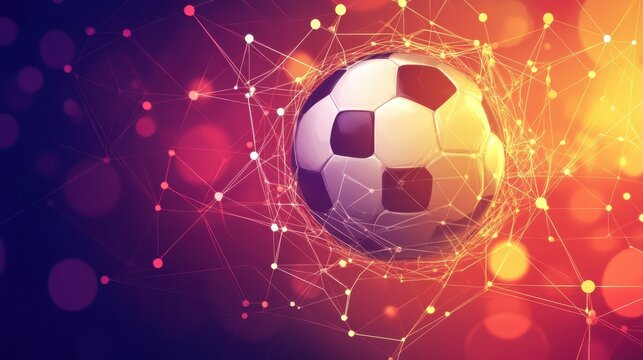 Futuristic soccer ball surrounded by an abstract glowing network illustration