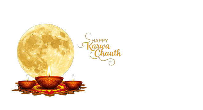 Celebration of Karwa Chauth With Traditional Rituals Under a Full Moon Night