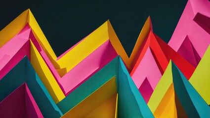 Fototapeta premium Colorful geometric 3D shapes with sharp peaks and vibrant layers.