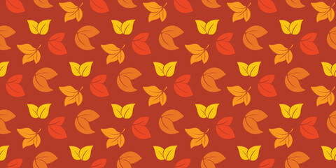 Bright fall tile motif. Autumn seamless harmonious pattern with colorful foliage.  Leaves seasonal background. Autumn continuous print for textile, design, packaging, vector