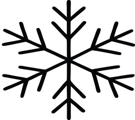 Simple black outline of a six-pointed snowflake on a white background winter cold