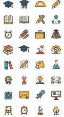 A Collection of educational icons representing knowledge and learning, essential elements for students and educators