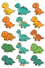 Naklejka premium Cute Cartoon Dinosaur Vector Illustration, Kawaii Baby Dino Clipart PNG