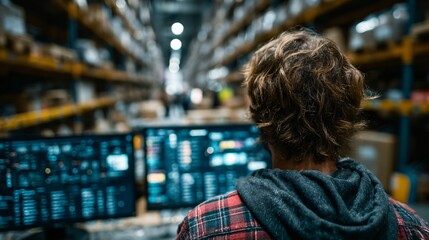 AI-Driven Fulfillment Dashboard Under the Watchful Eye of Warehouse Worker