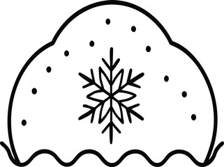 Hand drawn snowflake on snowy mound with dots in outline style winter cold