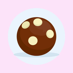 Fototapeta premium Illustrated round milk chocolate bonbon with decorative white polka dots.