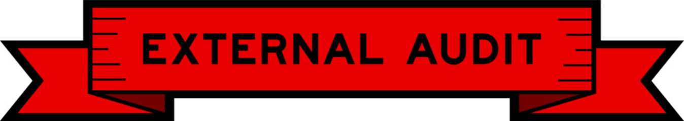 Ribbon label banner with word external audit in red color on white background