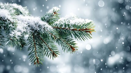 Christmas Winter Background with Snow and Blurred Bokeh – Snowflakes Falling Over Frosty Landscapes, Warm Light Bokeh Adding Festive Glow to Cozy Holiday Scenery