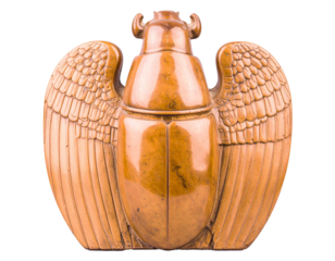 Isolated on white background, realistic Egyptian scarab amulet crafted with intricate details, symbolizing protection, rebirth, and good fortune, historically treasured in ancient Egypt, perfect for c