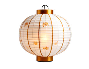 Realistic Chinese lantern, isolated on white background, traditional decorative item symbolizing festivity and culture, crafted with vibrant red paper and golden accents, perfect for holidays, celebra