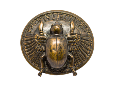 Isolated on white background, realistic Egyptian scarab amulet crafted with intricate details, symbolizing protection, rebirth, and good fortune, historically treasured in ancient Egypt, perfect for c