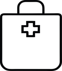 Outline of a medical bag with a red cross symbol on a white background first aid kit health