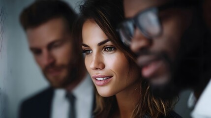 A team of business professionals reviewing advertising results in an analytical setting  long title A team of business professionals including a