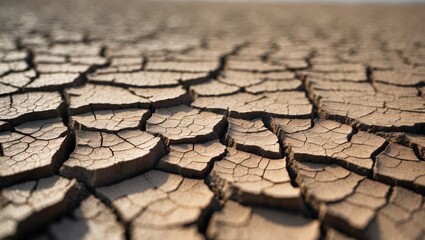 Obraz premium Dry cracked earth possibly due to drought or high temperatures.