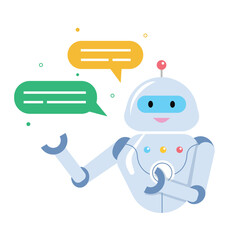 Vector illustration of robot with Chat Message Bubbles. Robot Sign of communication or social media speech bubbles.