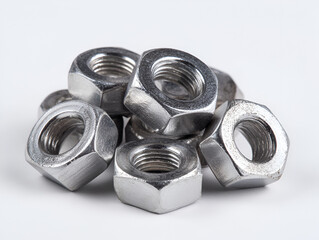 A pile of metal nuts close up view industrial hardware fasteners