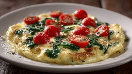 Fluffy egg white omelet with fresh spinach and tomatoes