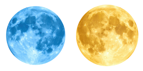 Full moon isolated, golden harvest and blue full moon set PNG