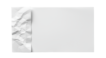 Top-down, high-key close-up of a transparent paper, smooth section beside crumpled areas, on a minimalist studio background, concept of problem-solving and new beginnings