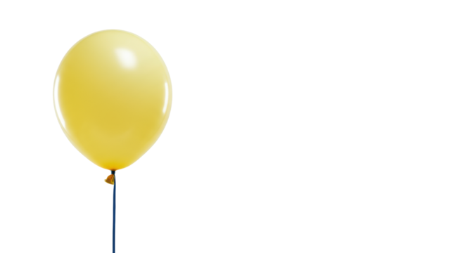 A light yellow balloon with a dark blue string floats gracefully upwards, isolated on a transparent studio background with copy space, soft high-key lighting. Concept of optimism and new beginnings